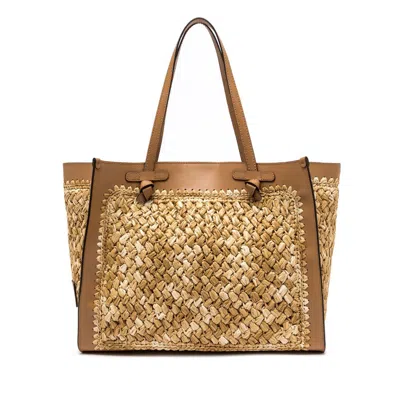 Gianni Chiarini Marcella Refined Leather Handbag With Woven Texture In New Cuoio