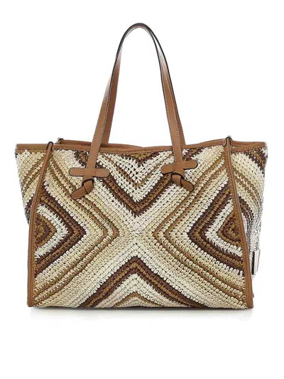 Gianni Chiarini Marcella Shopping Bag In Woven Leather Straw In Yellow