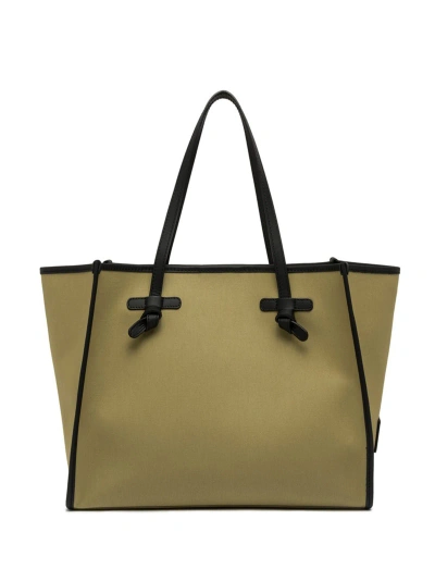 Gianni Chiarini Marcella Shopping Bag In Canvas And Leather Profiles In Taiga-sunny Light