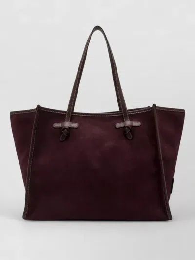 Gianni Chiarini Marcella Shoulder Bag Contrast Stitching Handles In Brown
