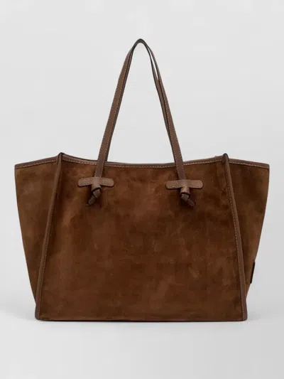 Gianni Chiarini Marcella Shoulder Bag Contrast Stitching Suede In Brown