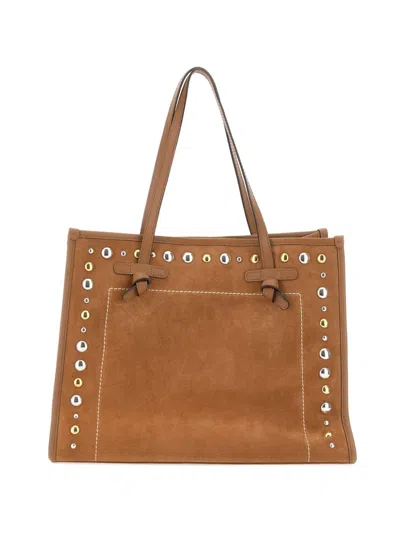 Gianni Chiarini Marcella Studded Stitched Suede Shoulder Bag In White