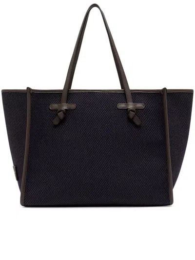 Gianni Chiarini Marcella Textured Herringbone Leather Tote In Black