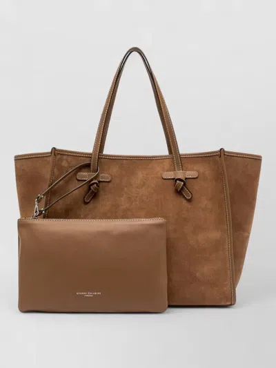 Gianni Chiarini Marcella Tote Bag Contrast Stitching Suede In Brown