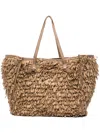 Gianni Chiarini Marcella Shopping Bag In Fabric With Raffia Curls In Brown