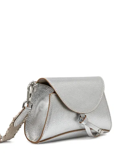 Gianni Chiarini Margot Metallic-leather Fringed-strap Crossbody Bag In Gray