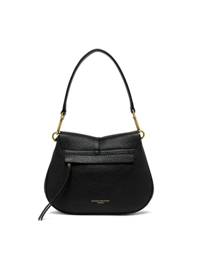 Gianni Chiarini Maxi-grain Leather Structured Helena Round Shoulder Bag In Black