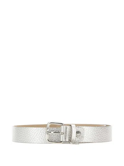 Gianni Chiarini Maxi-grain Square Buckle Leather Belt In Gray