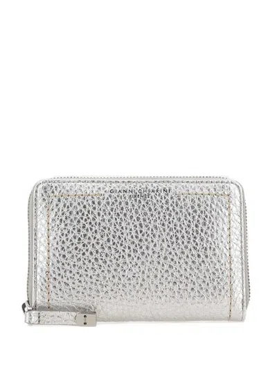 Gianni Chiarini Maxi-grain Zip Wallet In Silver