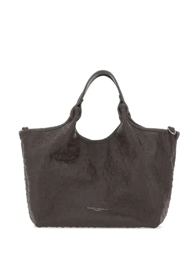 Gianni Chiarini Medium Dua Ostrich-effect Tote Bag In Brown