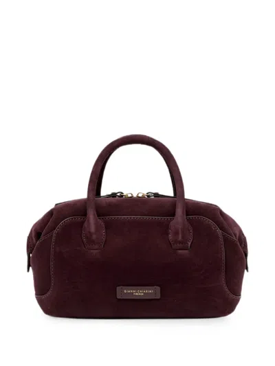 Gianni Chiarini Medium Gemma Logo-plaque Suede Satchel Bag In Burgundy