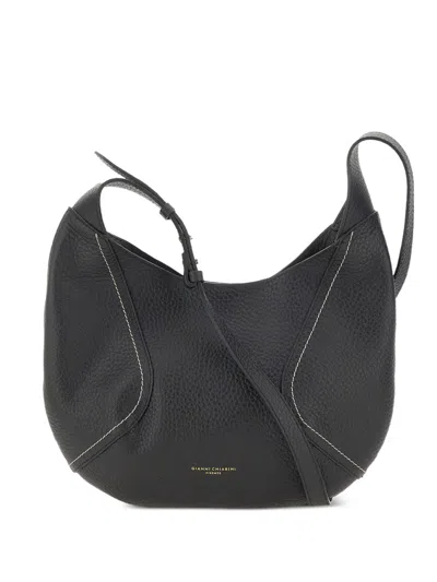 Gianni Chiarini Medium Juno Contrast-stitch Grainy Shoulder Bag In Black