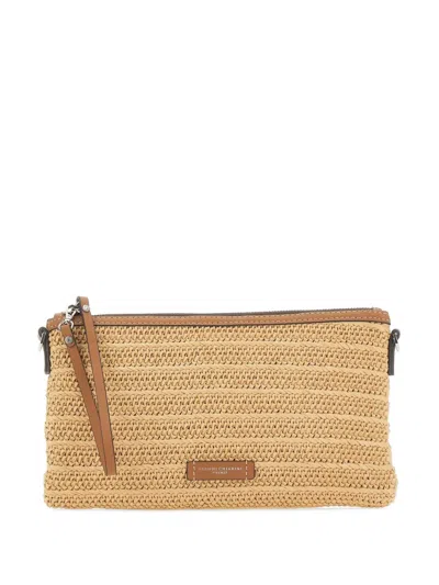 Gianni Chiarini Medium Marcella Woven-straw Clutch Bag In Nude