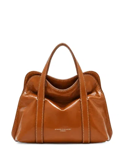 Gianni Chiarini Medium Margue Contrast-stitched Leather Tote Bag In Brown