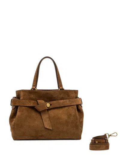 Gianni Chiarini Medium Miranda Belted Suede Tote Bag In Brown