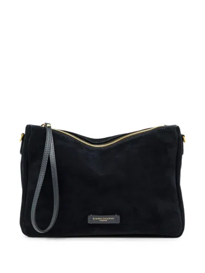 Gianni Chiarini Medium Nora Pouch Suede-finish Clutch Bag In Black