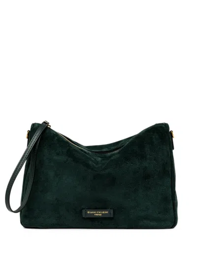 Gianni Chiarini Medium Nora Pouch Suede-finish Zip-top Clutch Bag In Green