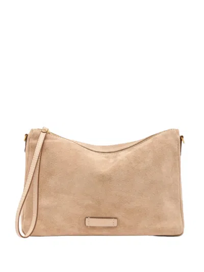 Gianni Chiarini Medium Nora Suede Logo-plaque Clutch Bag In Brown