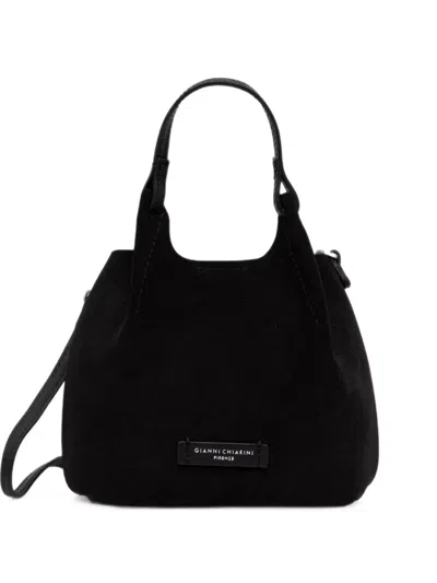 Gianni Chiarini Mini Dua Suede Logo-patch Tote Bag In Black
