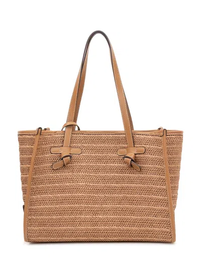 Gianni Chiarini Mini Intrecciata Shoulder Bag With Double Handles In Caramello