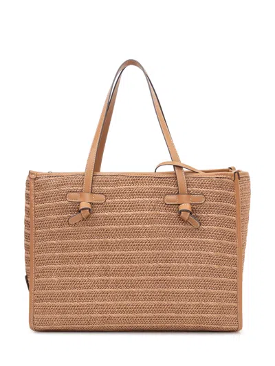 Gianni Chiarini Mini Intrecciata Shoulder Bag With Double Handles In Caramello