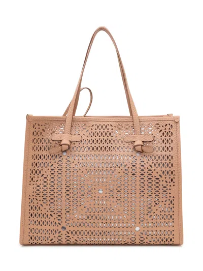 Gianni Chiarini Mini Traforata Shoulder Bag With Double Handles In Brown