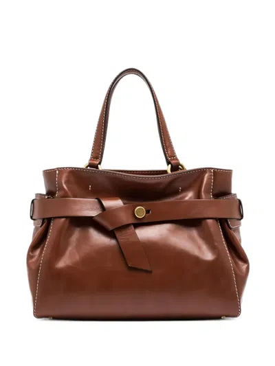 Gianni Chiarini Miranda Belted Leather Tote Bag In Brown