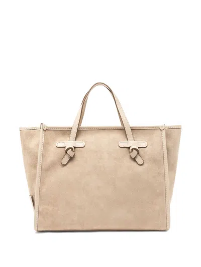 Gianni Chiarini Miss Marcella 32 Contrast Trim Suede Tote Bag In Neutral