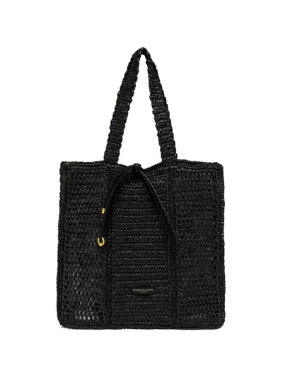 Gianni Chiarini Nefeli Crochet Drawstring Tote Bag In Black