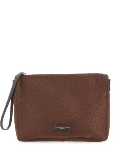 Gianni Chiarini Nora Pouch Ostrich-effect Clutch Bag In Brown