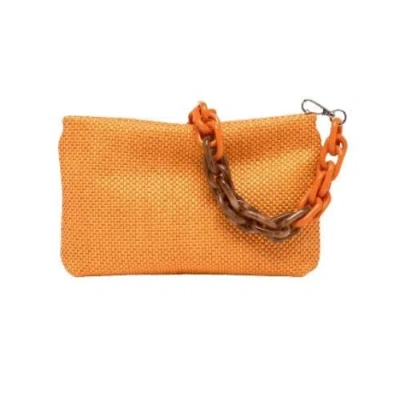 Gianni Chiarini Orange Woven Straw Clutch Bag