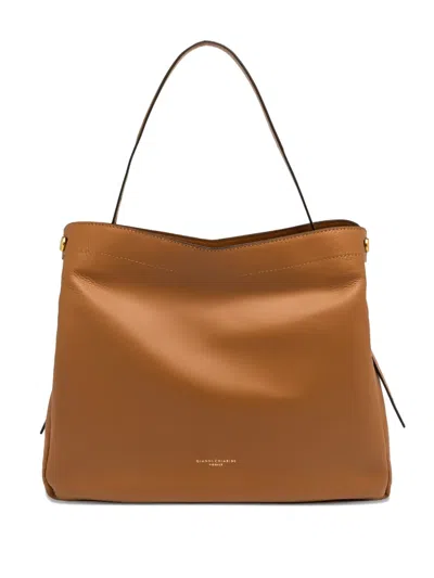 Gianni Chiarini Ottavia Buttoned Leather Tote Bag In Brown