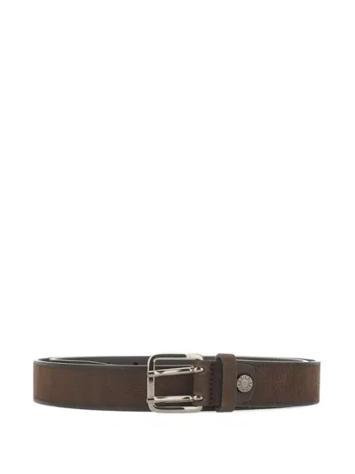 Gianni Chiarini Pebbled Double-prong Leather Belt In Brown