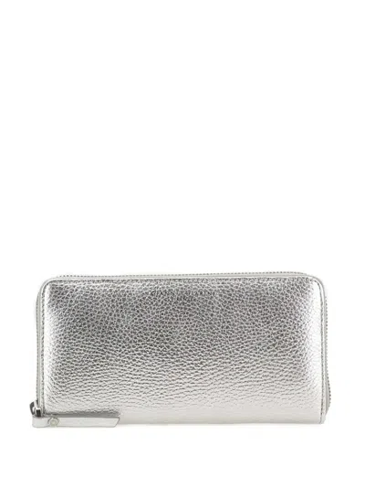 Gianni Chiarini Pebbled Laminated Zip Wallet In Silver