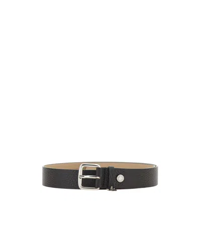 Gianni Chiarini Logo-charm Grained Calf Leather Belt In Black