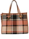 Gianni Chiarini Plaid Shopper Bag With Leather Trim In Brown