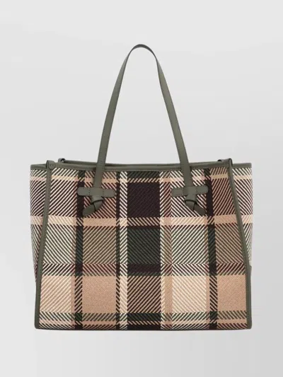 Gianni Chiarini Plaid Tote Bag Leather Handles In Green