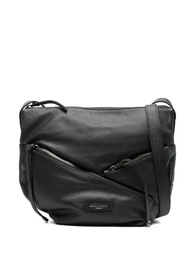 Gianni Chiarini Shania Diagonal-zip Leather Crossbody Bag In Black