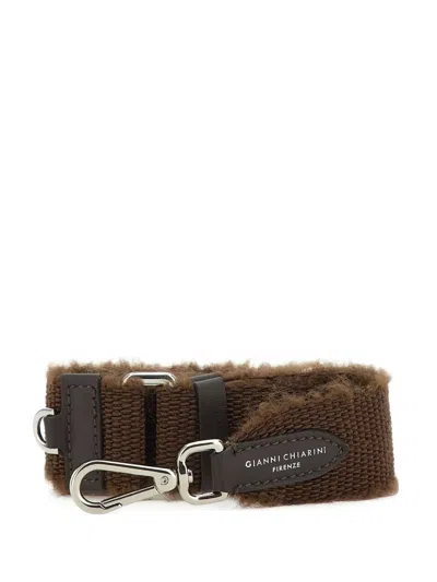 Gianni Chiarini Shearling-trimmed Shoulder Bag Strap In Brown