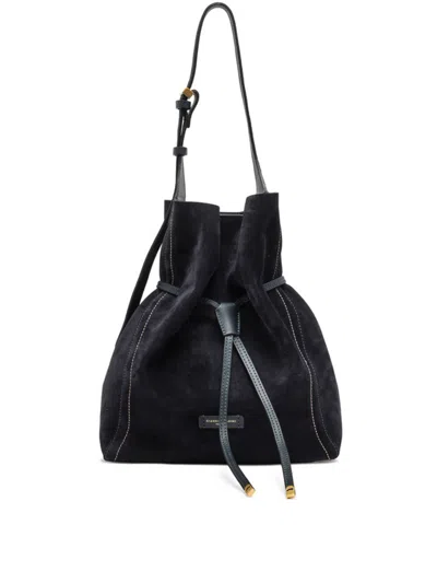 Gianni Chiarini Slouchy Suede Bucket Bag With Drawstring Closure In Black