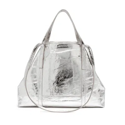 Gianni Chiarini Silver Laminated Unlined Superlight Leather Shopping Bag In Metallic