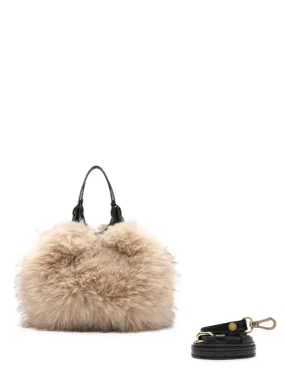 Gianni Chiarini Small Dua Faux-fur Trim Tote Bag In Neutral