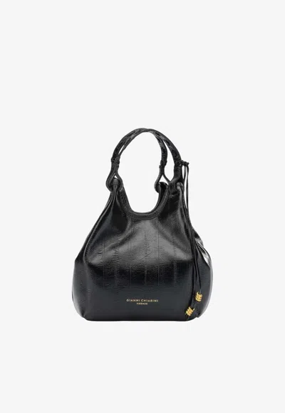 Gianni Chiarini Small Dua Handbag In Eel Print Leather In Black