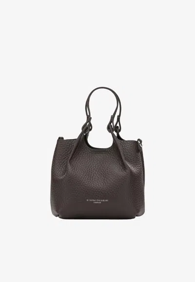 Gianni Chiarini Small Dua Handbag In Hammered Leather In Brown
