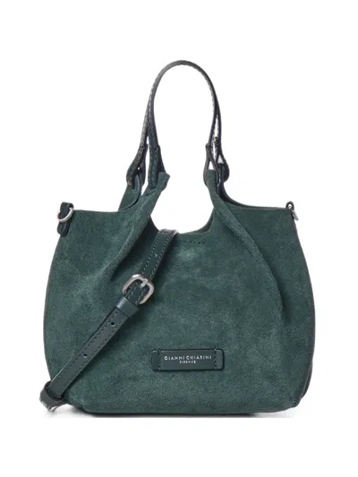 Gianni Chiarini Small Dua Suede Logo-patch Tote Bag In Green