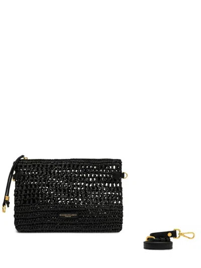 Gianni Chiarini Small Nefeli Crochet Zip Pouch Bag In Black