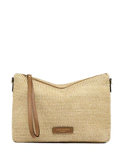 Gianni Chiarini Small Nora Woven-design Leather-trim Clutch Bag In Brown