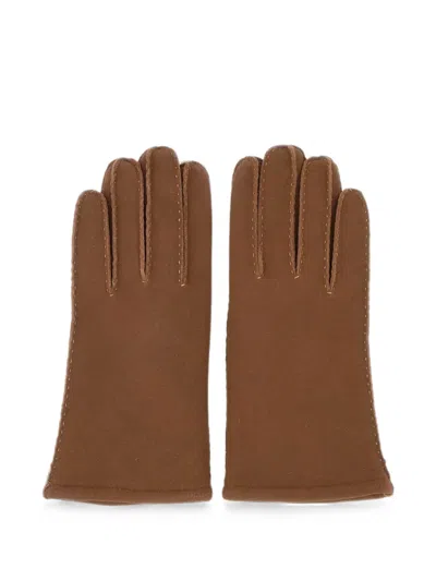 Gianni Chiarini Stitch-detail Suede Gloves In Brown