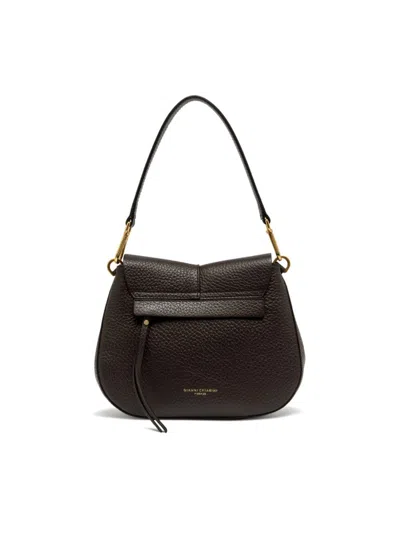Gianni Chiarini Structured Brown Maxi-grain Leather Helena Round Handbag In Black