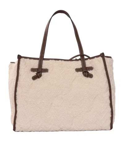 Gianni Chiarini Structured Handbag In Fabric And Leather In Neutral